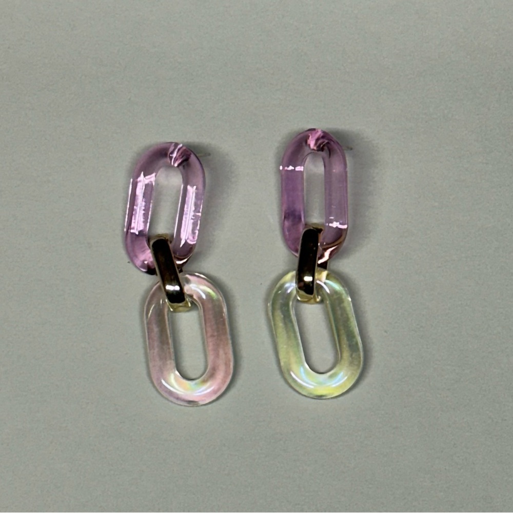 Iridescent Purple / Pink / White / Gold Chain Link Earrings